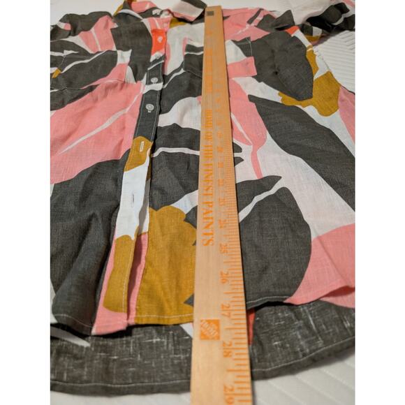 Boden Floral 100% Linen Tropical Button Down Oversized Comfy Size 8 Petite - Picture 7 of 8